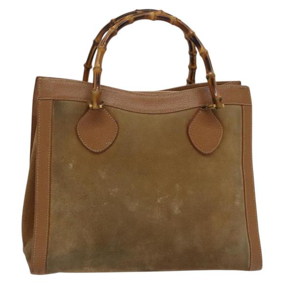 GUCCI Bamboo Hand Bag Suede Beige Gold 002 2058 0260 Auth sw1297 - Picture 1 of 16
